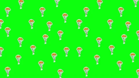 Parachutists descend from top to bottom with open parachutes. 2D Looped video. Stock Footage 166399281