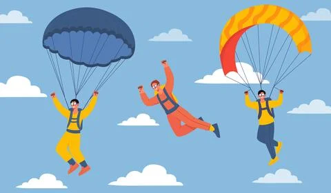 Parachutists at sky vector concept Illustrazione stock