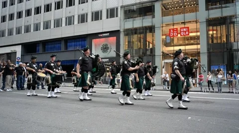 Parade of bagpipe players Stock Footage 54645507