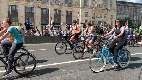 Parade of bicycles. reverse shooting. Stock Footage 108405468