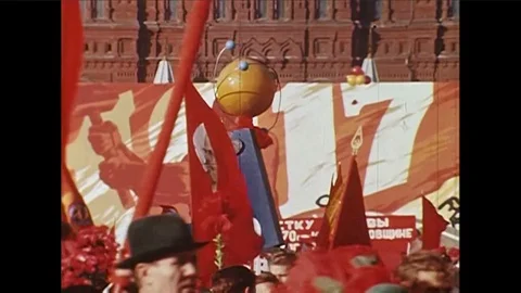 A parade celebrating the Russian space program in Moscow during the 1960's. Stock Footage 101244026