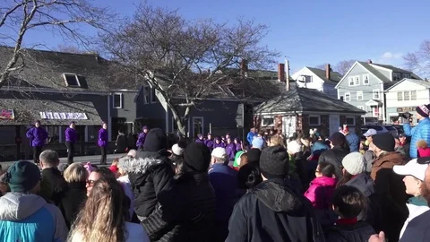 Parade Crowd Pan Left to Young Girls Dancing Stock Footage 70330811