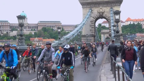 Parade of cyclists in Budapest Stock Footage 108774404