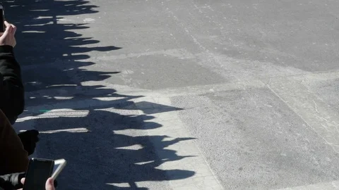 Parade Event Cell Phone Use and Silhouette of Crowd Video stock 87352096