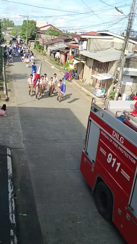 Parade with a Float and People walking of Alumni Reunion in a Big Event Stock Footage 327240563