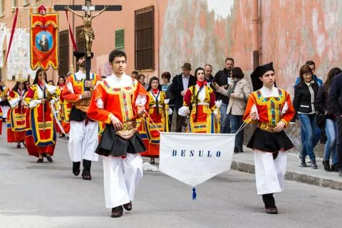 Parade of the folk group of Desulo Stock Photos