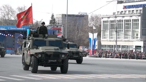 Parade in honor of victory in the Second World War. A military car. Stock Footage 90765975
