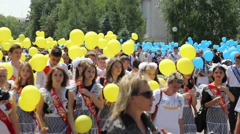 Parade with launch of 5000 balloons colors of Ukraine after school graduation 03 Video stock 47291030