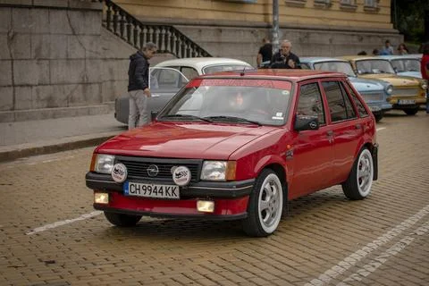 Parade of old retro cars at Spring Retro Parade in Sofia Stock Photos