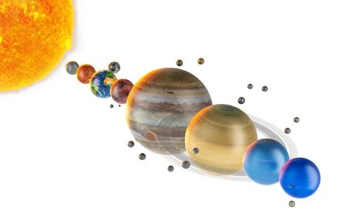 Parade of planets, appulse concept. Planets of Solar system with satellites.. Illustrazione stock