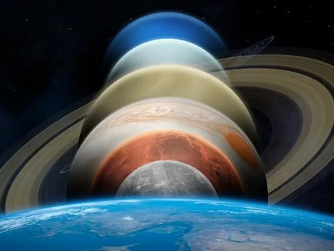 Parade of planets. Planet alignment. Stock Photos