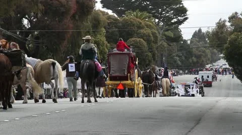 Parade on tree lined street Stock Footage 21551942