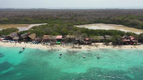 The paradies white sand beach of Playa Blanca on Island Baru by Cartagena in Stock Footage 149347649
