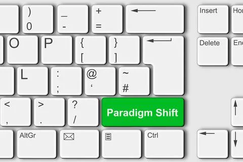 Paradigm shift concept PC computer keyboard 3d illustration Stock Illustration