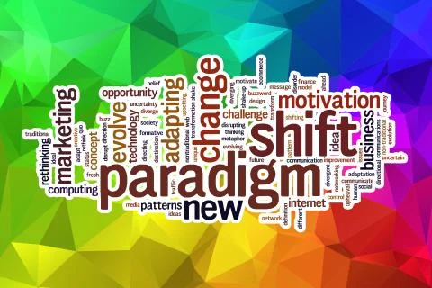 Paradigm shift word cloud with abstract background Stock Illustration