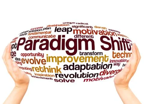 Paradigm Shift word cloud hand sphere concept Stock Photos