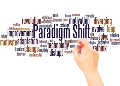 Paradigm Shift word cloud hand writing concept Stock Photos
