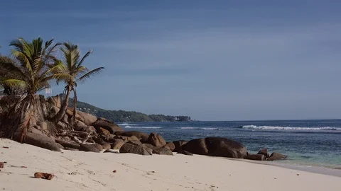 Paradise Beach in Seychelles Stock Footage 93320148