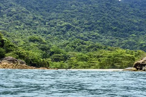 Paradise deserted beach hidden between the rainforest and the rocks in Trindade, 스톡 사진