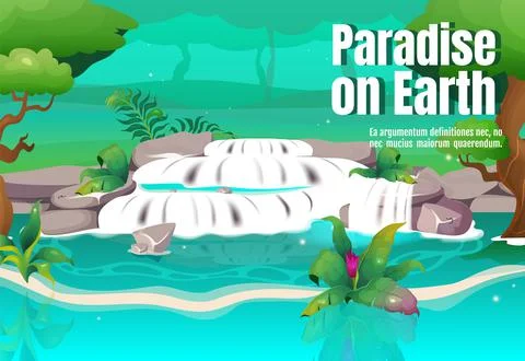 Paradise on Earth poster flat vector template Stock Illustration