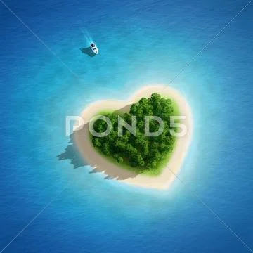 Paradise Island in the form of heart Stock Illustration