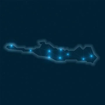 Paradise Island network map. Abstract geometric map of the island. Digital .. Stockillustratie