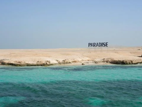 Paradise Island sign on beach (Giftun Island Hurghada Egypt) Stock Photos