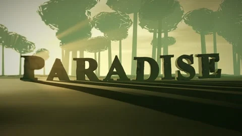 Paradise Moss Covered Ancient Stone Letters in a Misty Jungle Ruin with Light Stock Footage 342079897