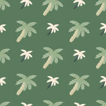 Paradise nature seamless pattern with simple style coconut palm ornament. Gre 스톡 일러스트
