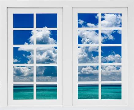 Paradise ocean view window Stock Photos