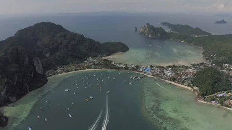Paradise Phi-Phi Island atural reservation in Thailand 4K Drone flight Stock Footage 119723176