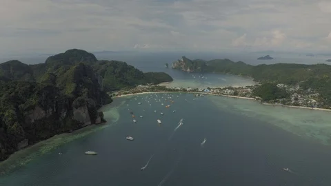 Paradise Phi-Phi Island atural reservation in Thailand 4K Drone flight Stock Footage 119790988