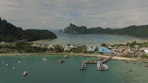 Paradise Phi-Phi Island atural reservation in Thailand 4K Drone flight Video stock 119829888