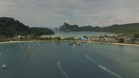 Paradise Phi-Phi Island atural reservation in Thailand 4K Drone flight Video stock 119830124