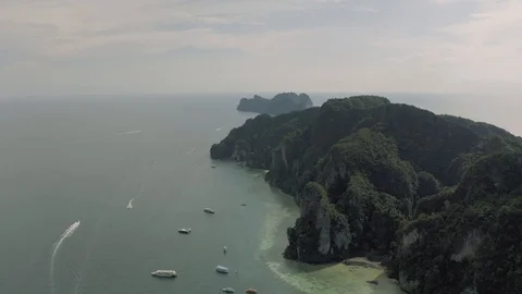 Paradise Phi-Phi Island atural reservation in Thailand 4K Drone flight Video stock 119830384
