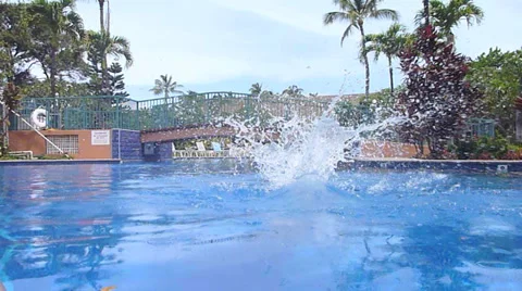 Paradise Pool Dive and Splash Stock Footage 37779892