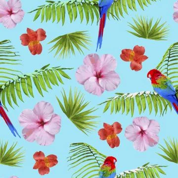 Paradise summer pattern with tropical decoration Stock Illustration