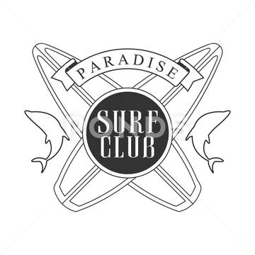 Paradise, surf club logo template, black and white vector Illustration Stock Illustration