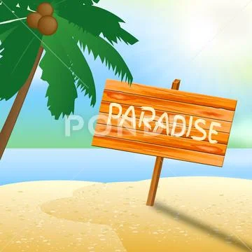 Paradise Vacation Shows Idyllic Beaches 3d Illustration Stock Illustration