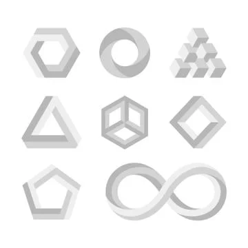 Paradox impossible shapes, 3d twisted objects, vector math symbols Stock Illustration