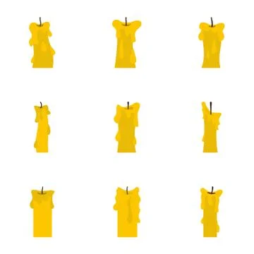 Paraffin candle icon set, flat style Stock-Illustration