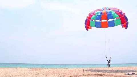 Parafly Landing Over The Beach Stock Footage 76029914