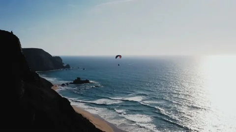 Paraglide at beach (aerial view) Stock Footage