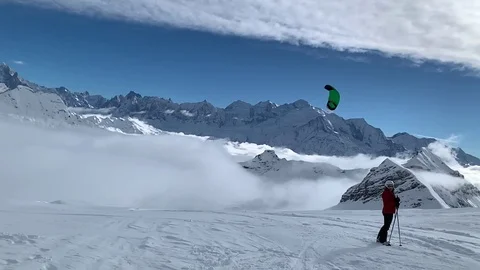Paraglide, slowmotion, top of mountain Stock Footage 104169371