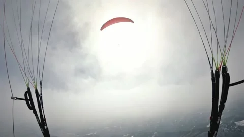 Paraglider fly in misty clouds sun sky Dream flight paragliding extreme sport Stock-Footage 172259772