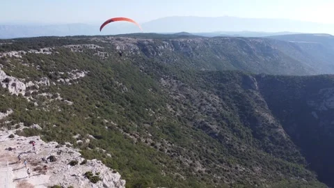 Paraglider flying above Islan Brač, aerial, 4K, Croatia Stock Footage 312678113