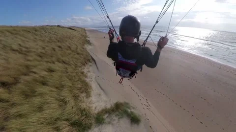 Paraglider Flying Close To Beach, Extreme Sports, Coastal, High Speed Stock Footage 247044376