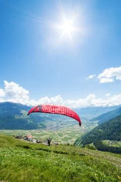 Paraglider in the mountains Stock Photos