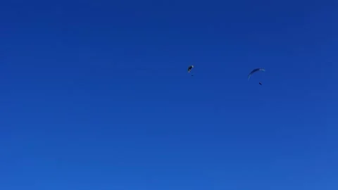 Paraglider performing acrobatic stunt in blue sky Stock Footage 282606561