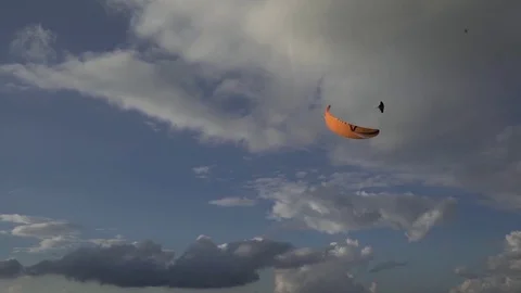 Paraglider performing stunts in the air Stock Footage 76003893